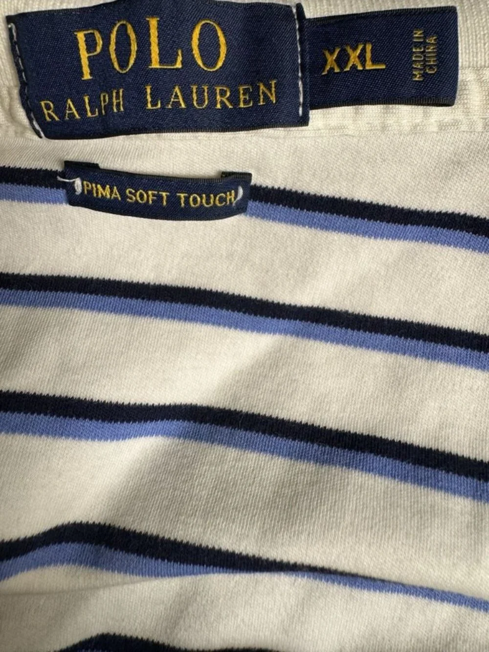 Polo Ralph Lauren Pima Soft Touch Polo Shirt Mens XXL White Blue Striped